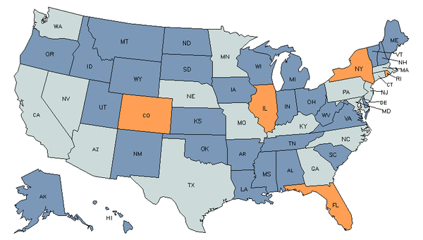 State Map for Securities, Commodities, & Financial Services Sales Agents