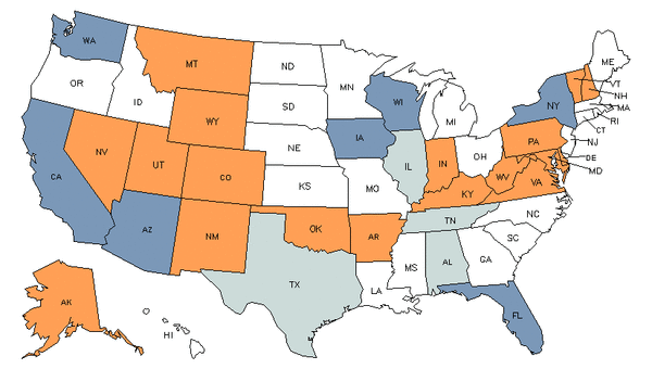 State Map for Explosives Workers, Ordnance Handling Experts, & Blasters