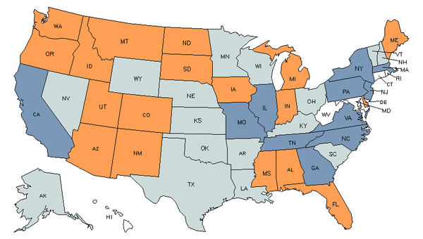 State Map for Recreational Vehicle Service Technicians