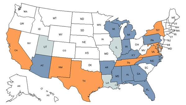 State Map for Reinforcing Iron & Rebar Workers